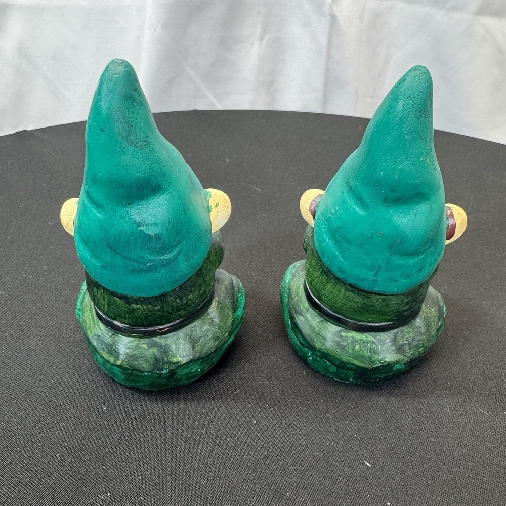 4" Plaster Handpainted Gnomes Both Green - Picture 3 of 6
